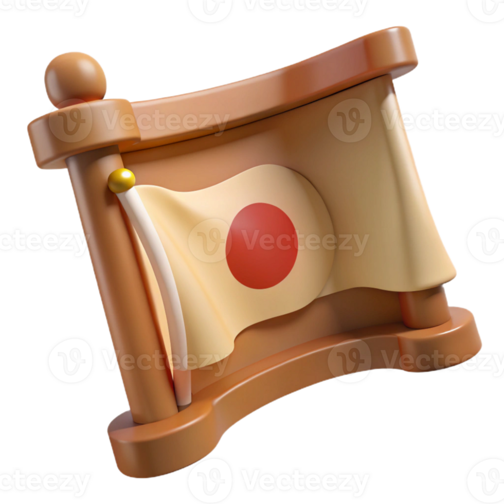 3D Render of a Japanese Flag on a Wooden Stand png
