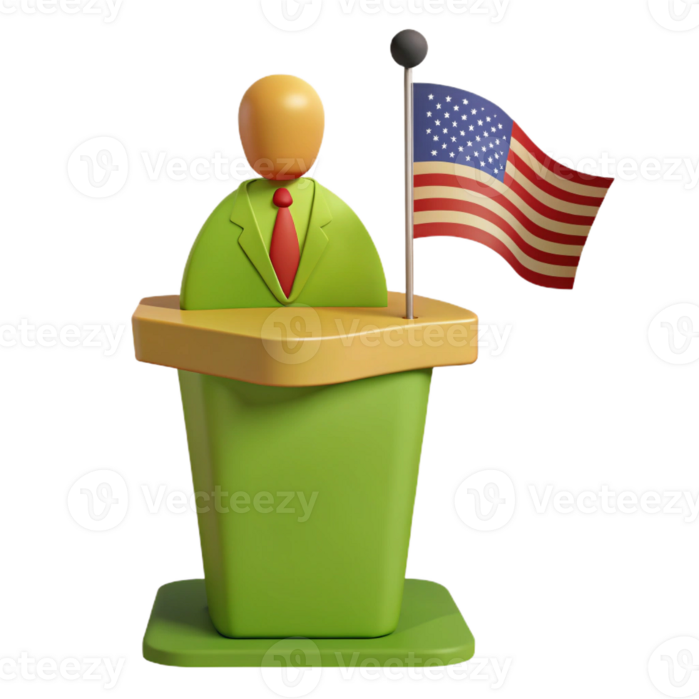 3D Illustration of a Speaker at a Podium with a Flag png
