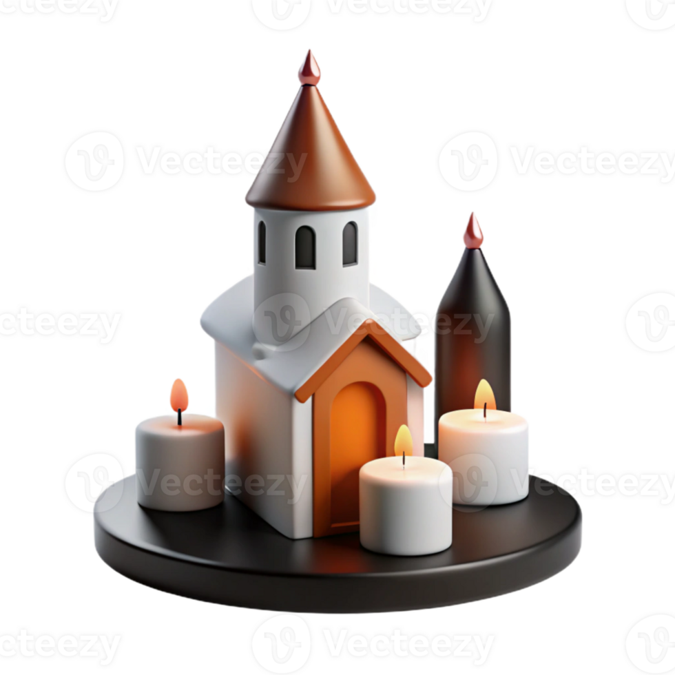 3D Rendered Scene with a Tiny House and Candles png