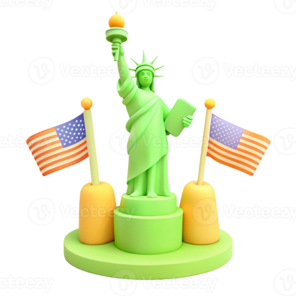 3D Statue of Liberty with American Flags png
