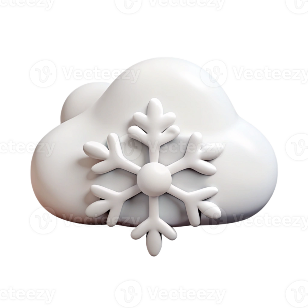 3D Rendered White Cloud with Snowflake Icon png