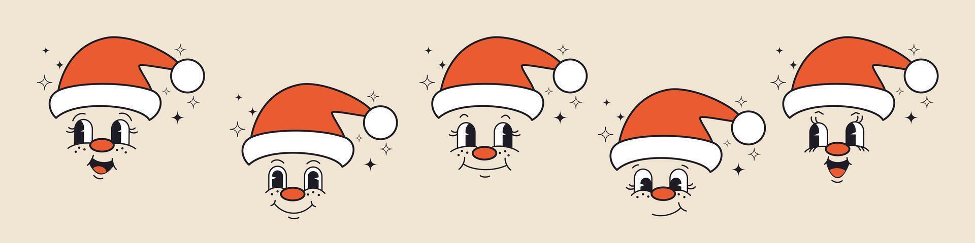 illustration of Santa Claus. Retro cartoon and comics characters faces. Traditional emotions elements. vector