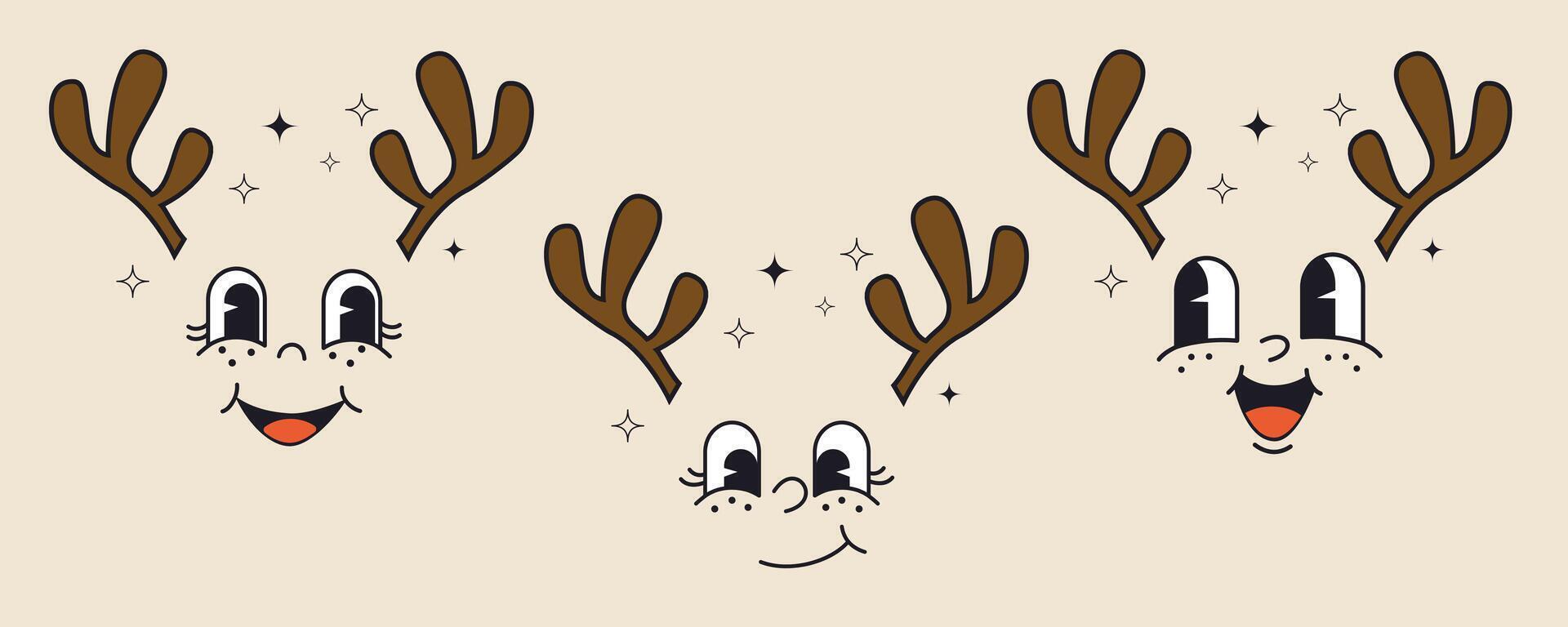 New Year's deer. Cartoon retro characters. illustration, isolated object. vector