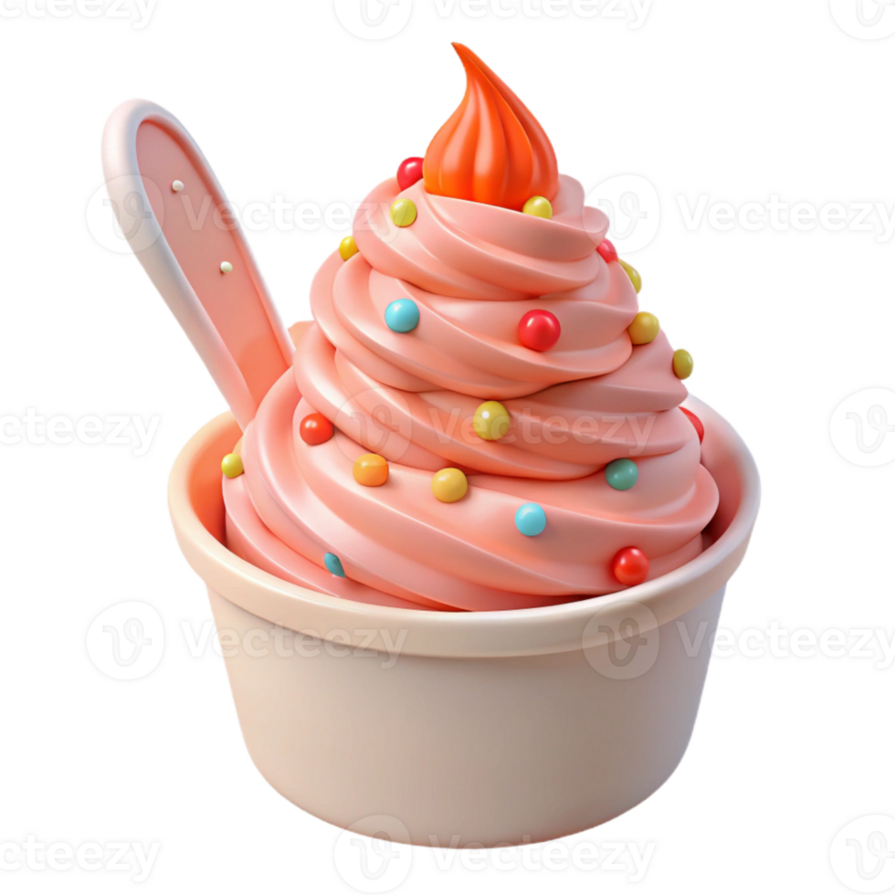 Pink Frozen Yogurt with Sprinkles and a Spoon png