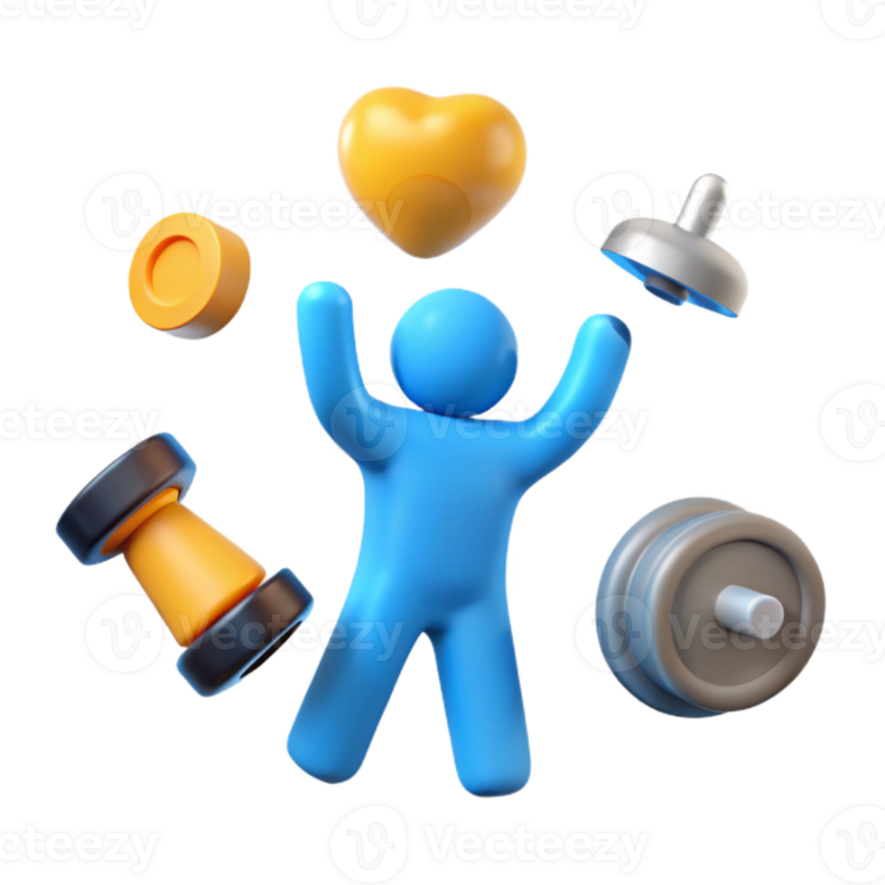 Happy Person Celebrating Healthy Lifestyle with Exercise and Heart Icon png