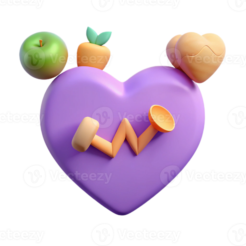 Healthy Heart with 3D Carrot, Apple Heart png