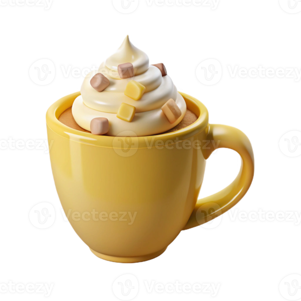 Whipped Cream Topped Coffee in Yellow Mug png