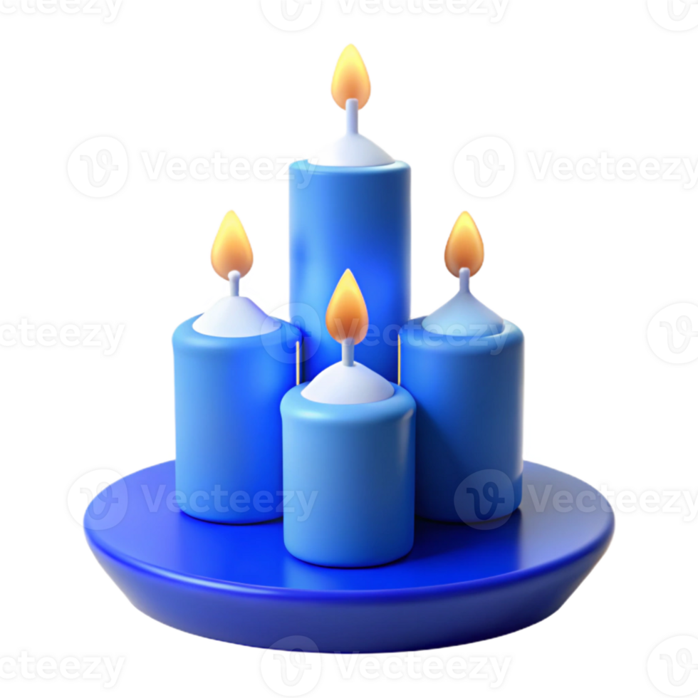 Four Blue Candles on a Plate png