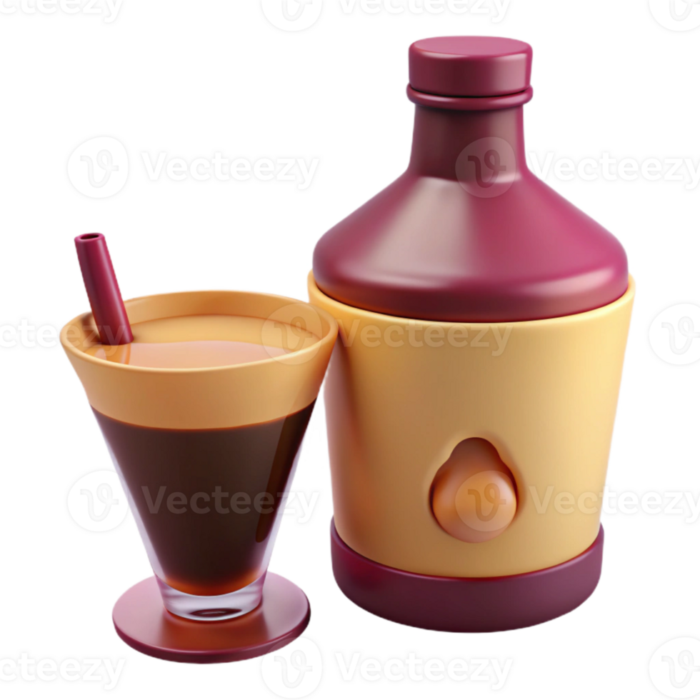 3D Rendered Illustration of a Glass with a Straw and a Bottle png