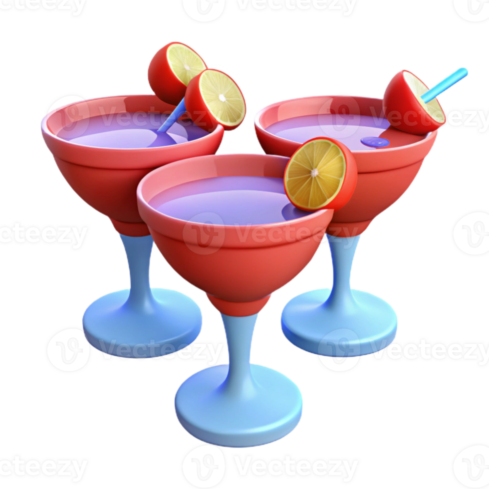 Three Colorful Cocktails with Lemon Garnish png