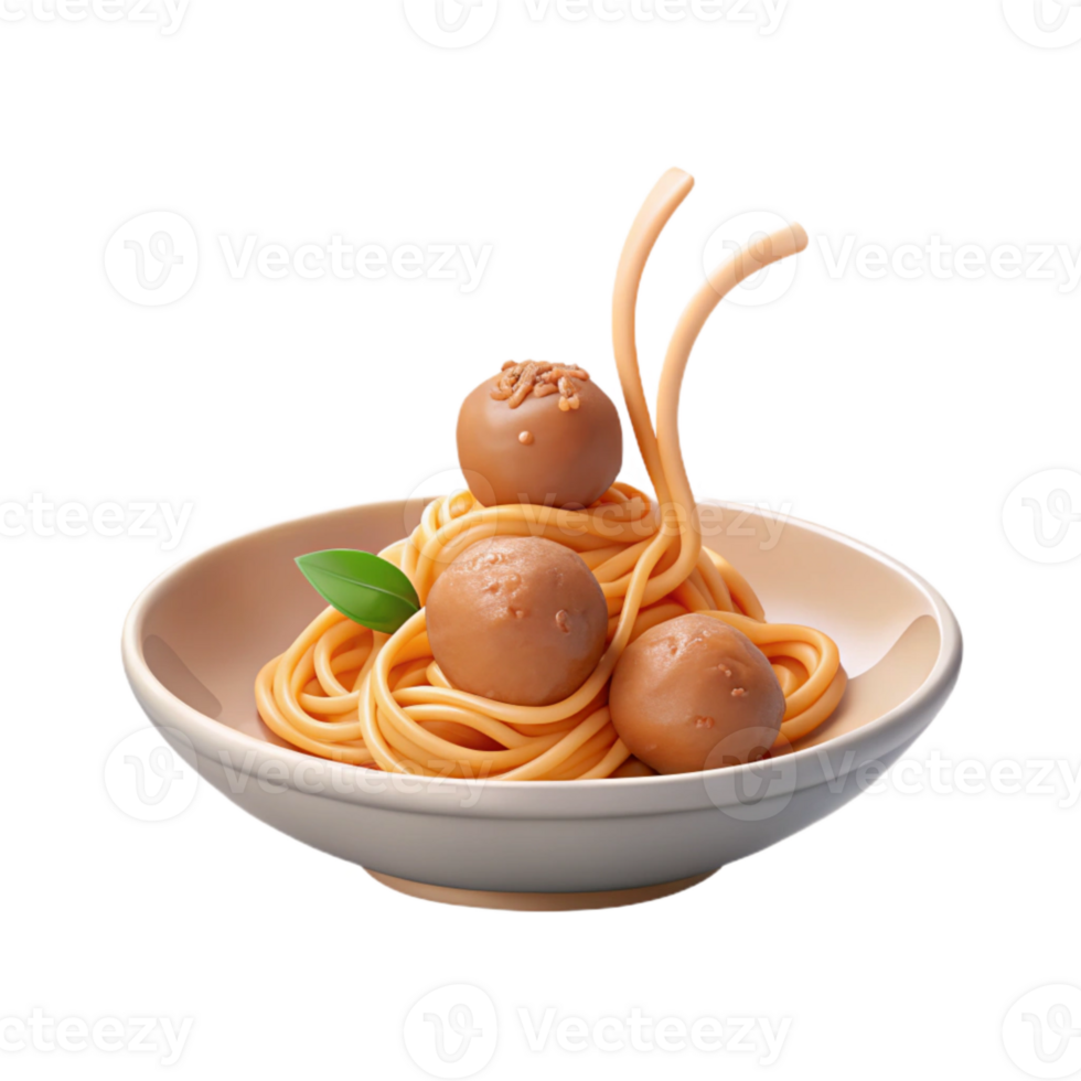 Spaghetti with Meatballs and a Side of Basil png