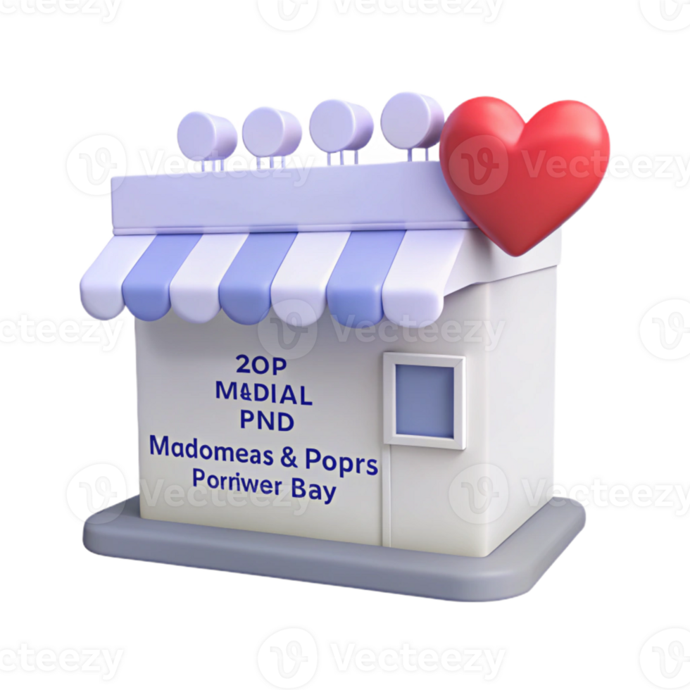 3D Render of a Small Store with a Heart on Top png