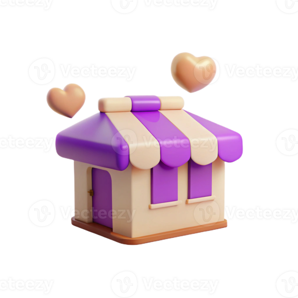 3D Rendered Cartoon Store with Heart png