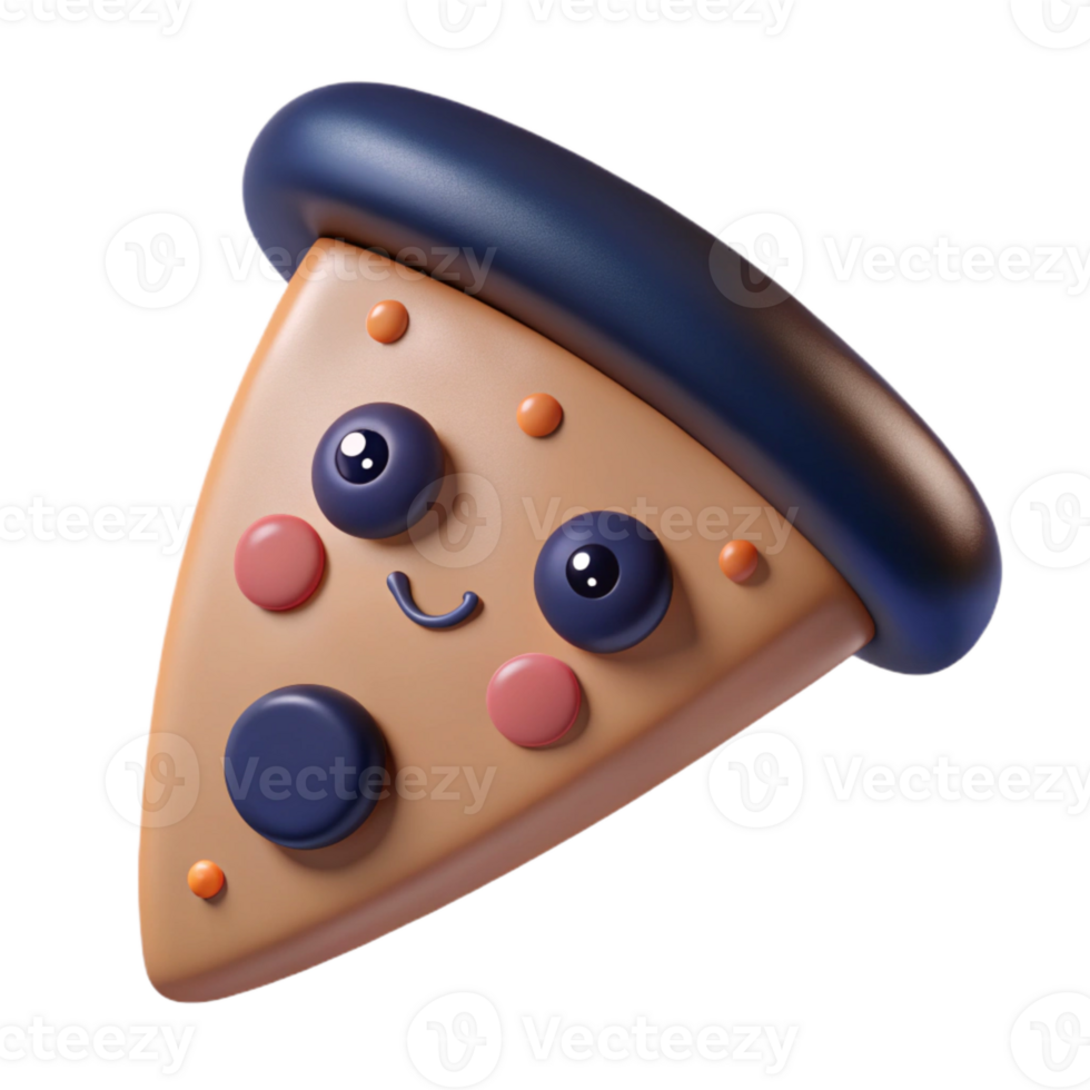 Cute 3D Pizza Slice Character with Smiling Face png