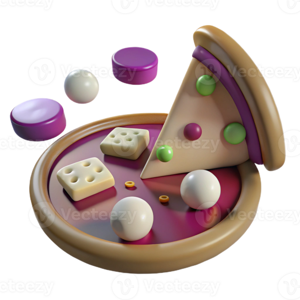 3D Illustration of a Pizza Slice with Cheese and Toppings png