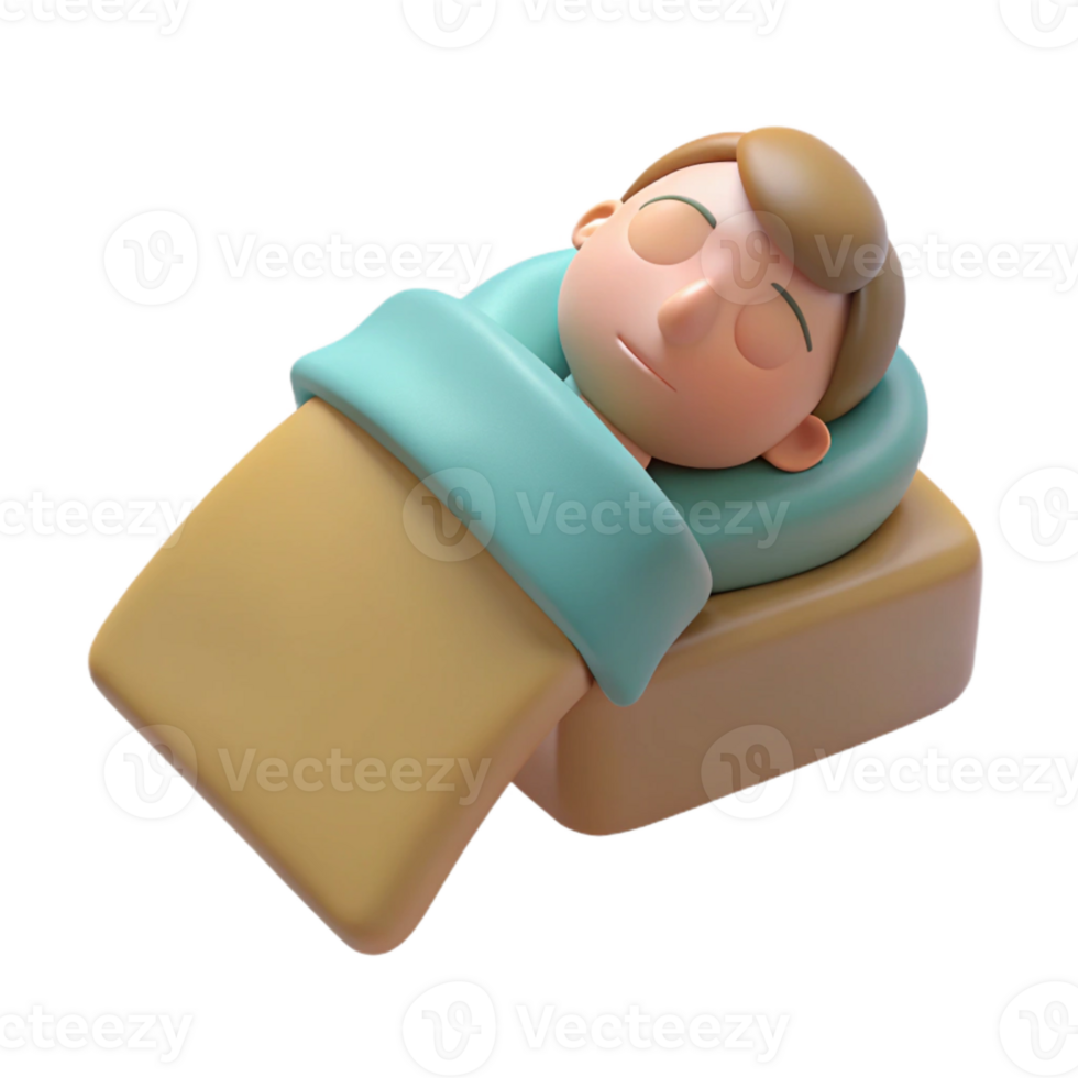 3D Cartoon Character Sleeping in Bed png