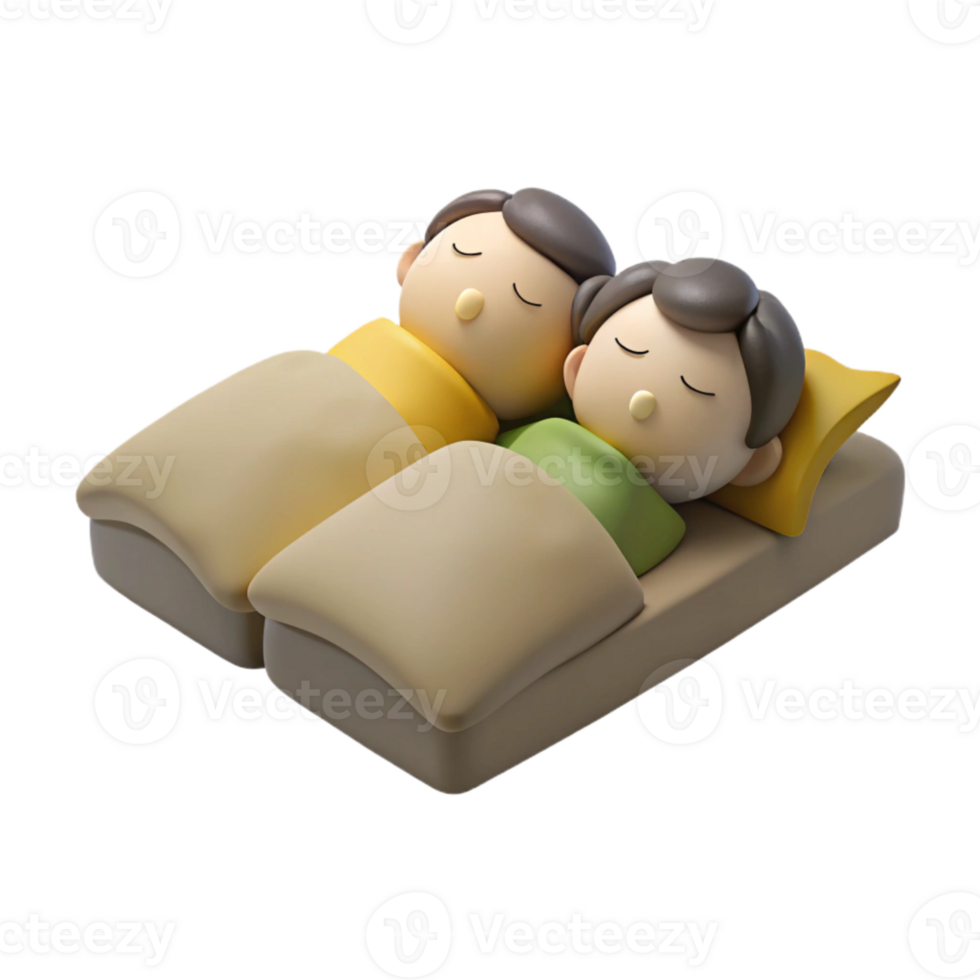 Couple Sleeping in Bed with Pillows and Blankets png