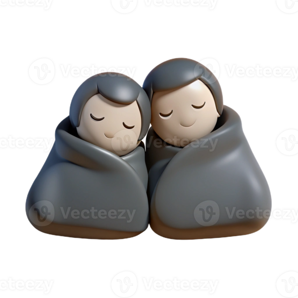 3D Render of Couple Huddled in Blanket png