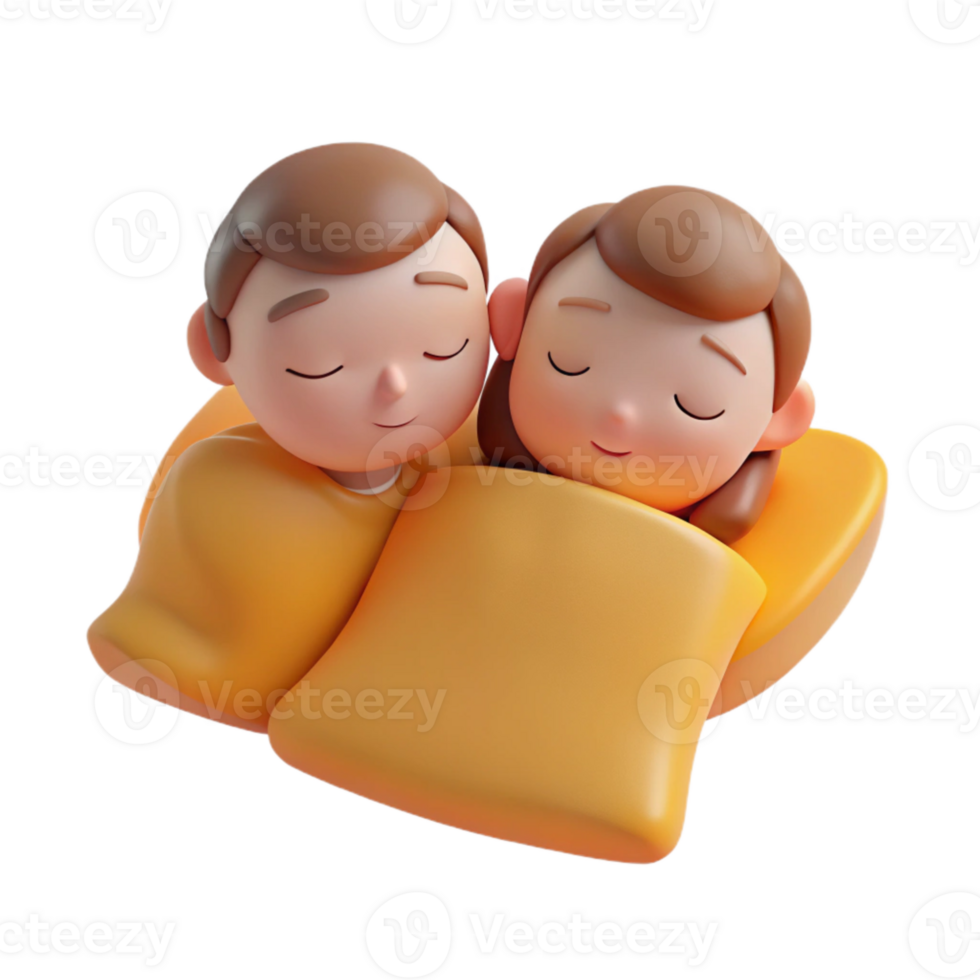 Couple Sleeping Together in Blanket 3D Illustration png