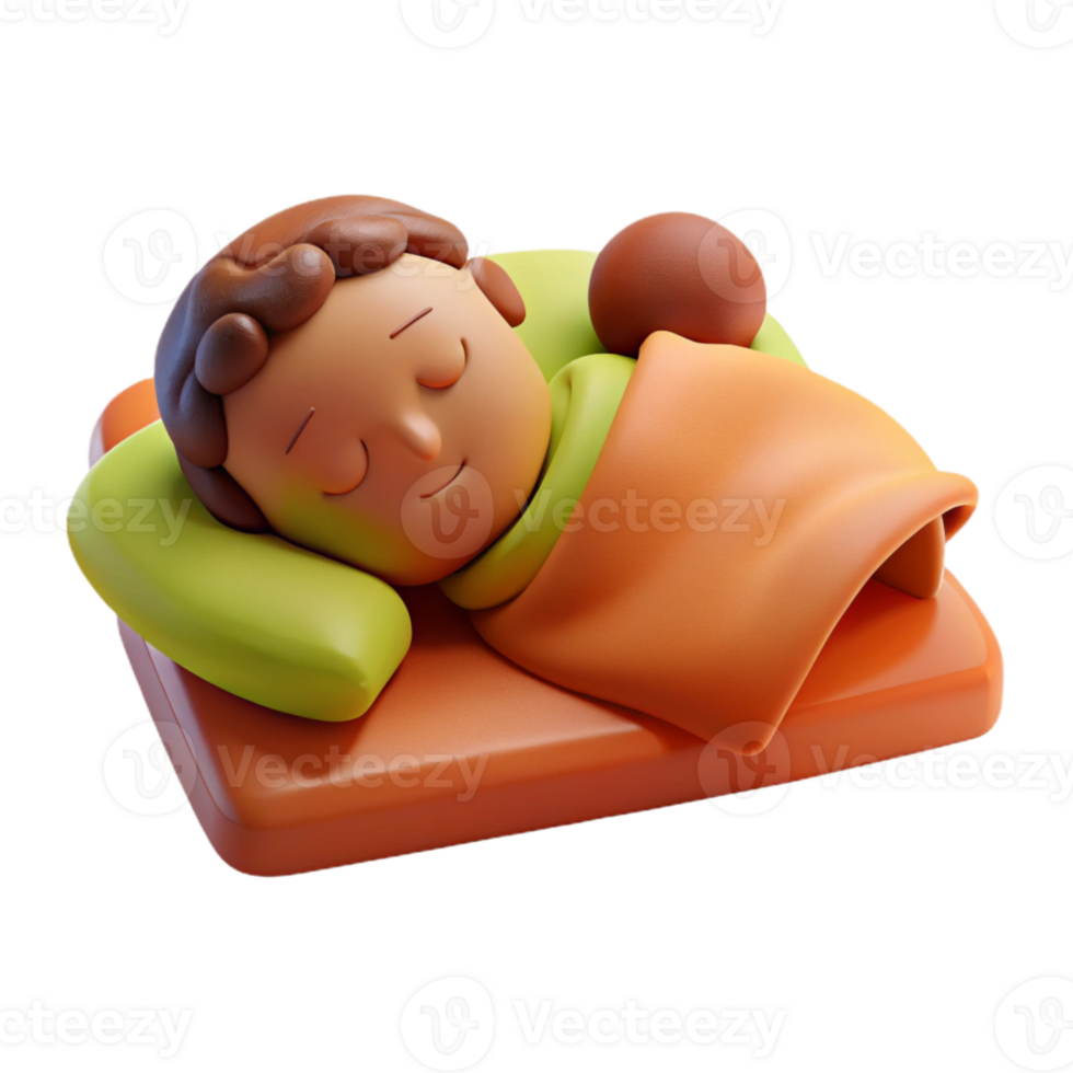 3D Render of a Sleeping Person in Bed png