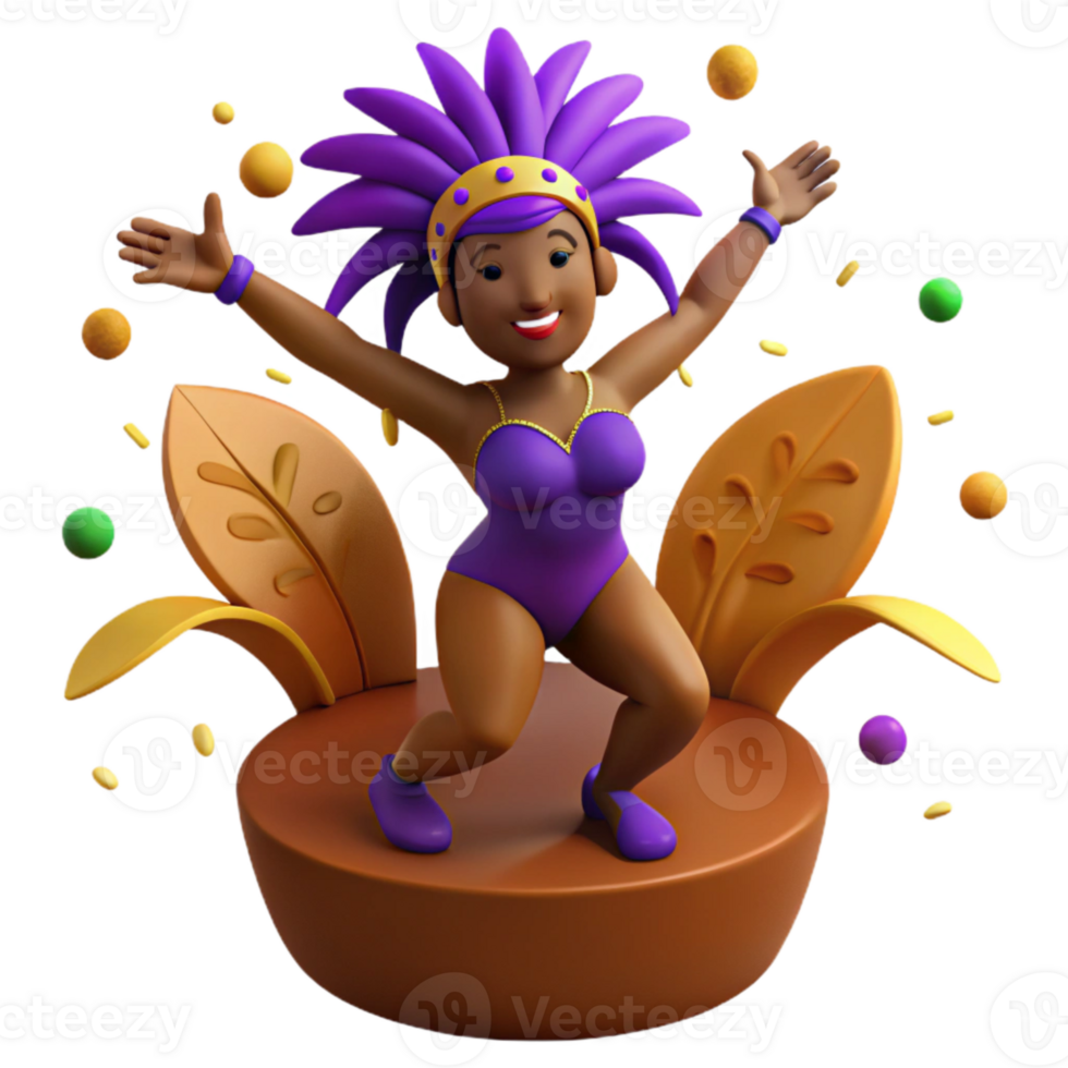 3D Animated Woman in Carnival Costume Dancing png