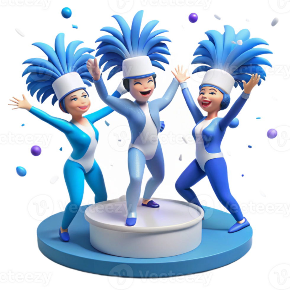 Cheerful 3D Cartoon Characters Celebrating on Stage png