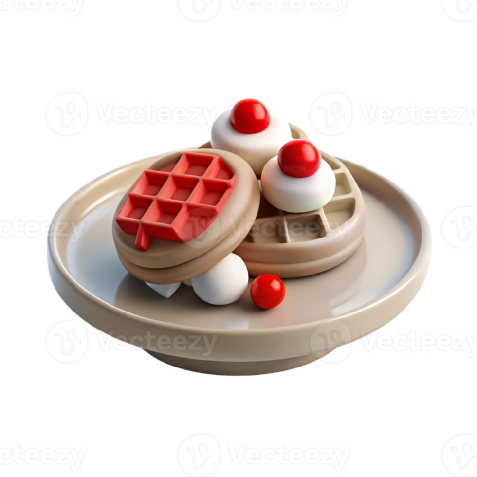 3D Render of Waffles and Red Berries on a Plate png