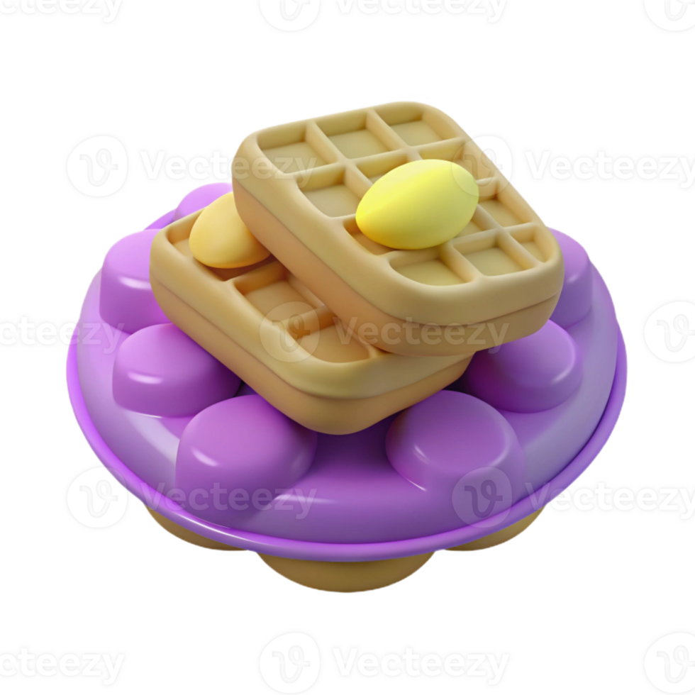 Stack of Buttered Waffles on Purple Plate png
