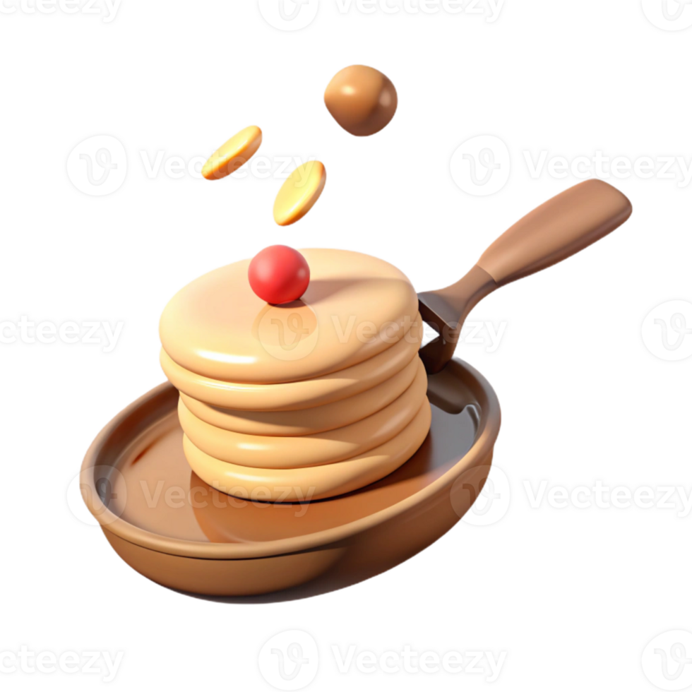 Stack of Pancakes in a Frying Pan with Berry on Top png