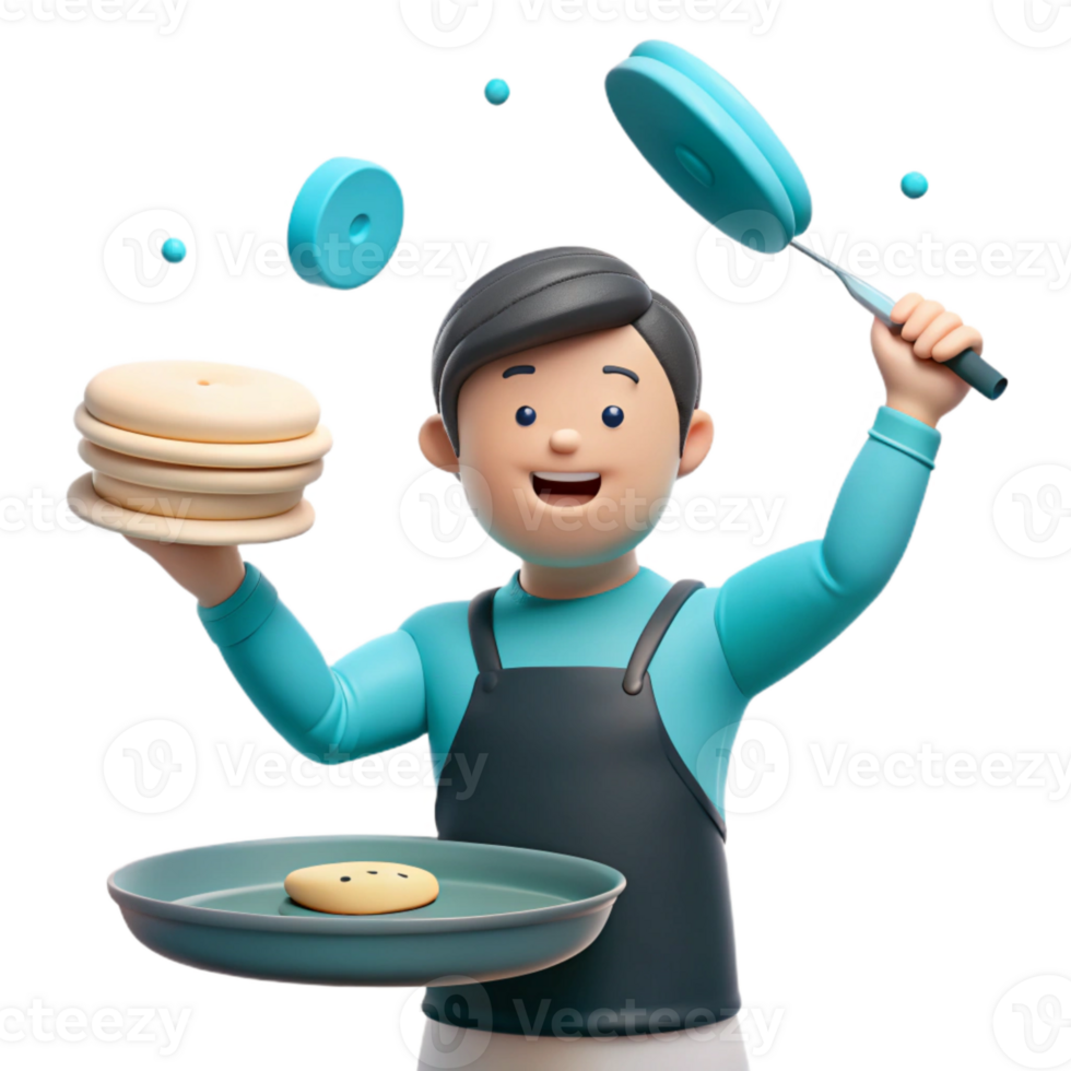 Smiling Chef Tossing Pancakes in the Air png