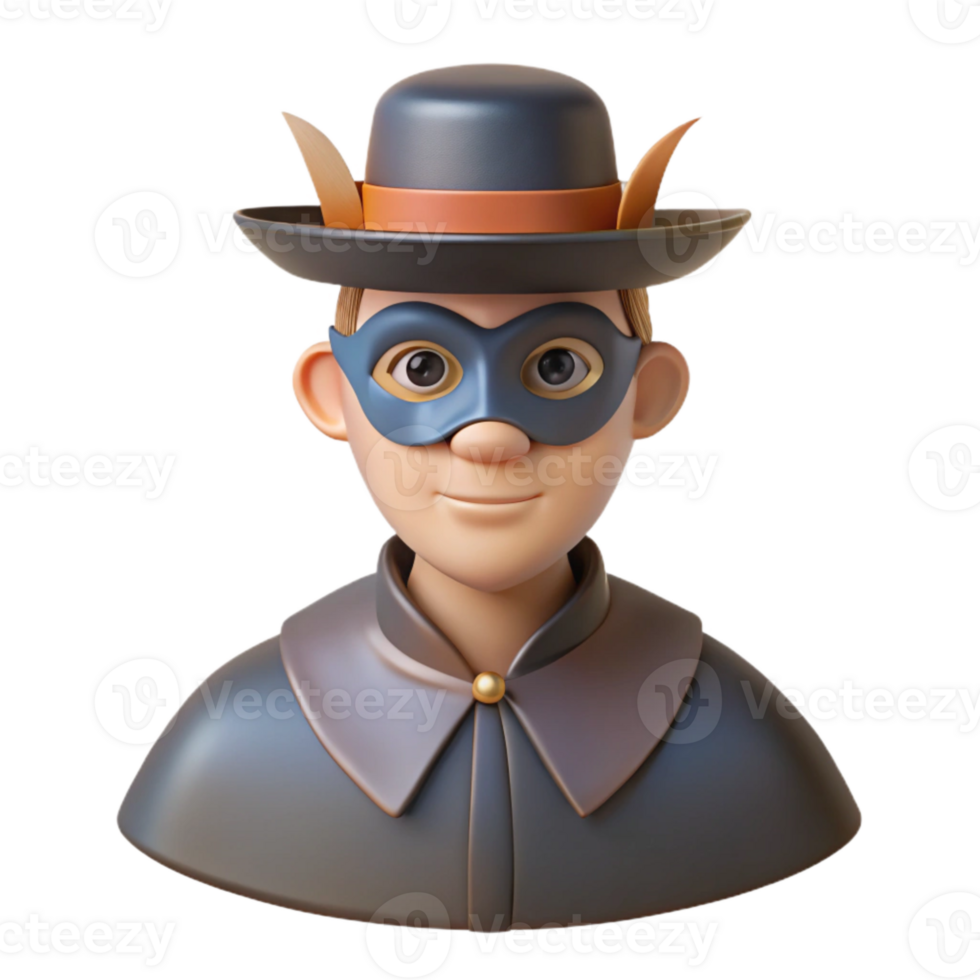 Masked Figure in a Hat and Cape png