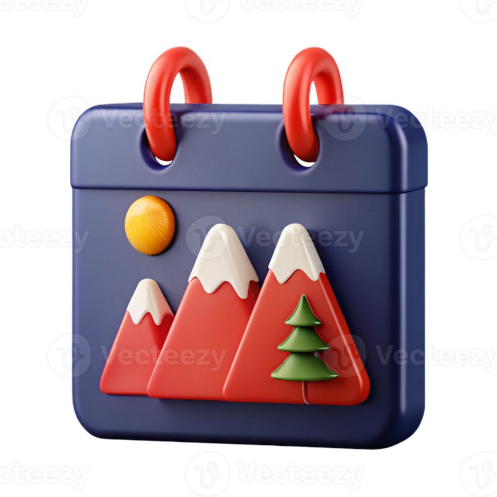 3D Calendar Icon with Mountains and Tree png