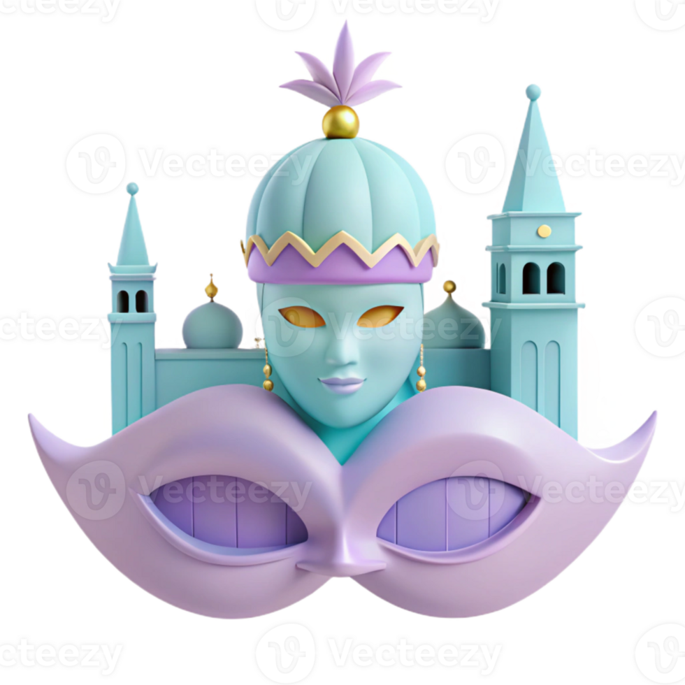 3D Illustration of a Carnival Mask with a Cityscape png