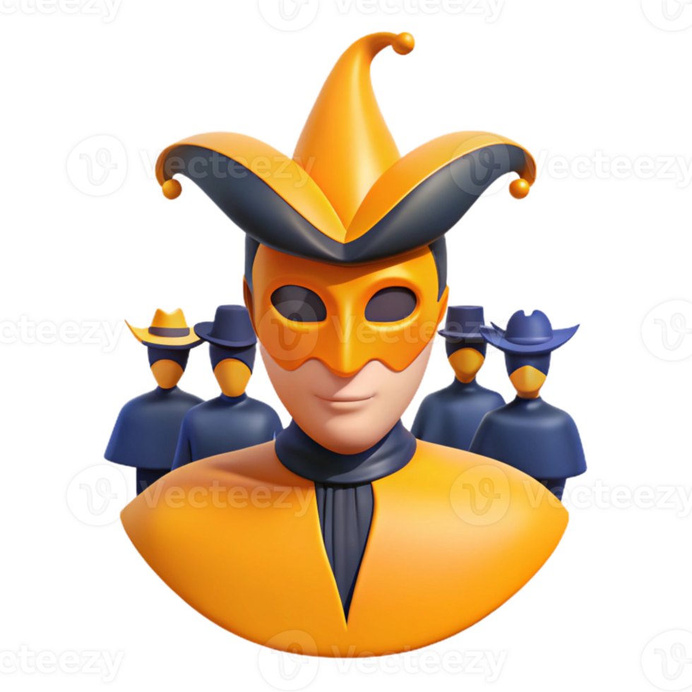 Masked Figure with Followers in 3D Render png