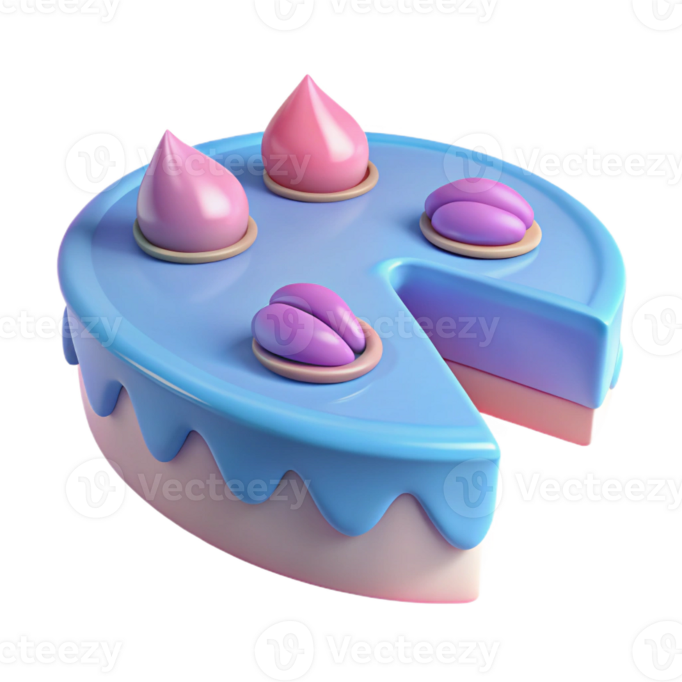 Blue and Pink Cake with Icing and Toppings png