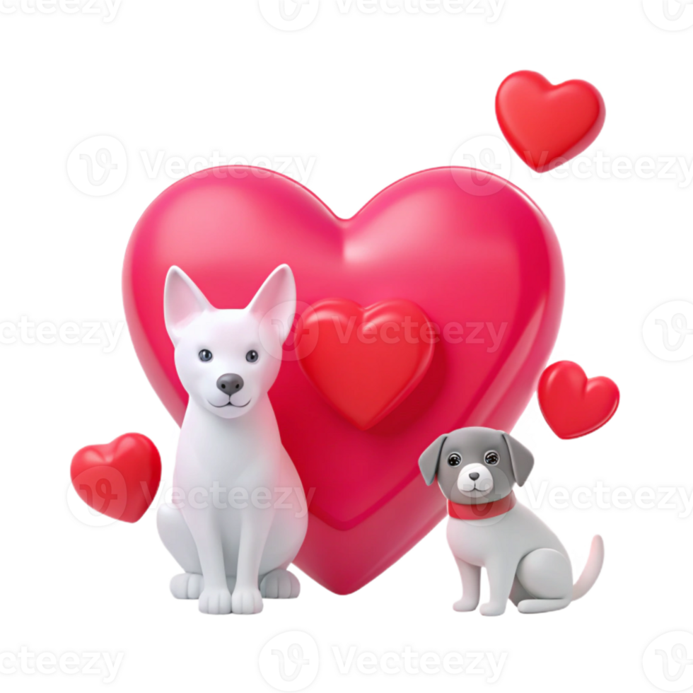 Two Dogs Sitting in Front of a Big Heart png