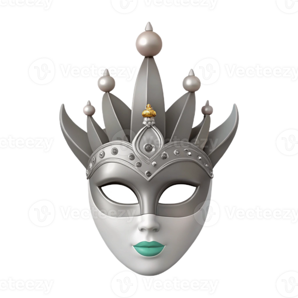 Silver and White Carnival Mask with Crown png