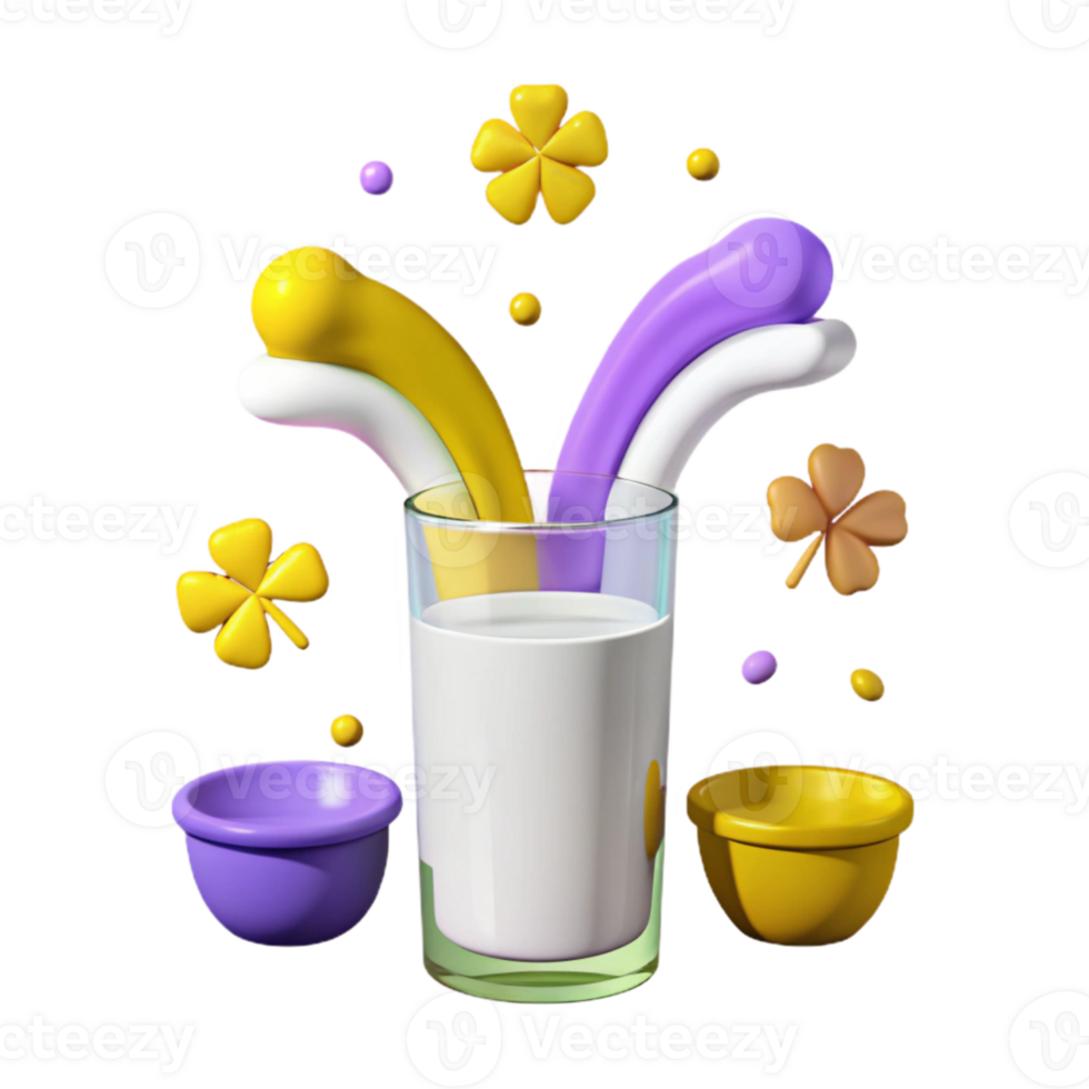 Milk Splash with Colorful Swirls and Four Leaf Clovers png