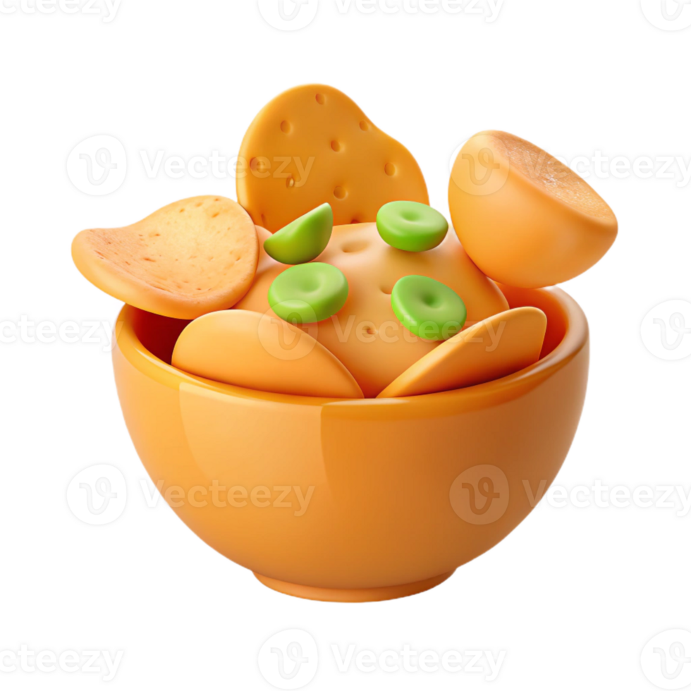 Bowl of Dip with Crackers and Green Pieces png