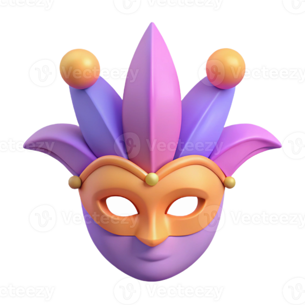 Purple and Orange Jester Mask with Gold Trim png