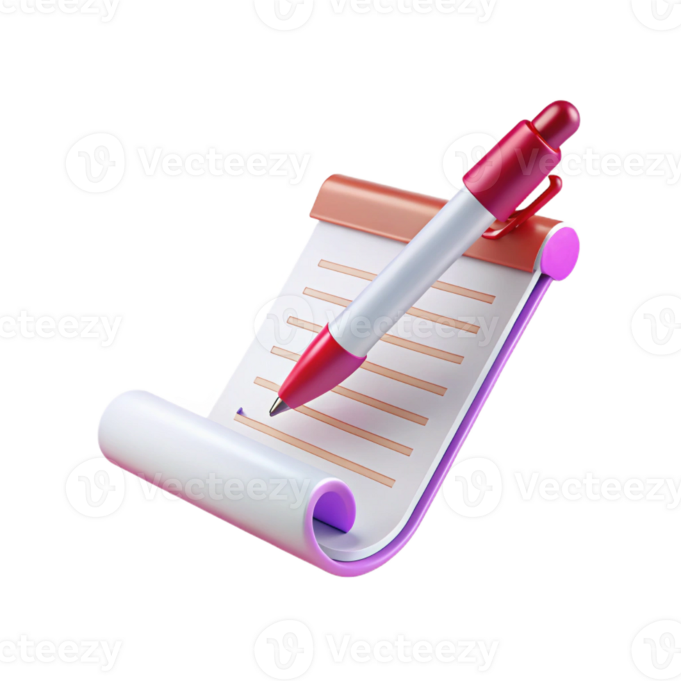 3D Render of a Notepad with a Pen png