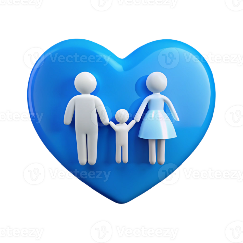 Family of Three Holding Hands Inside Blue Heart png