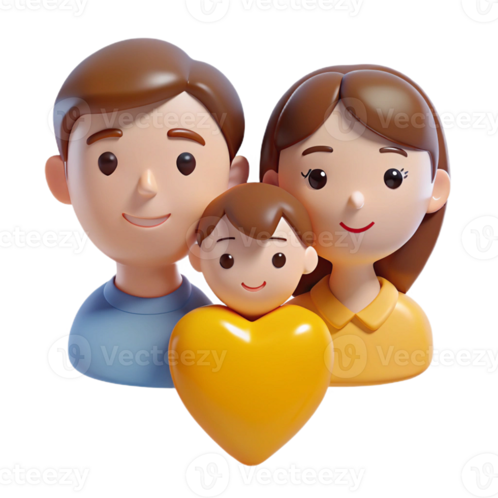 3D Cartoon Family Illustration with Heart png