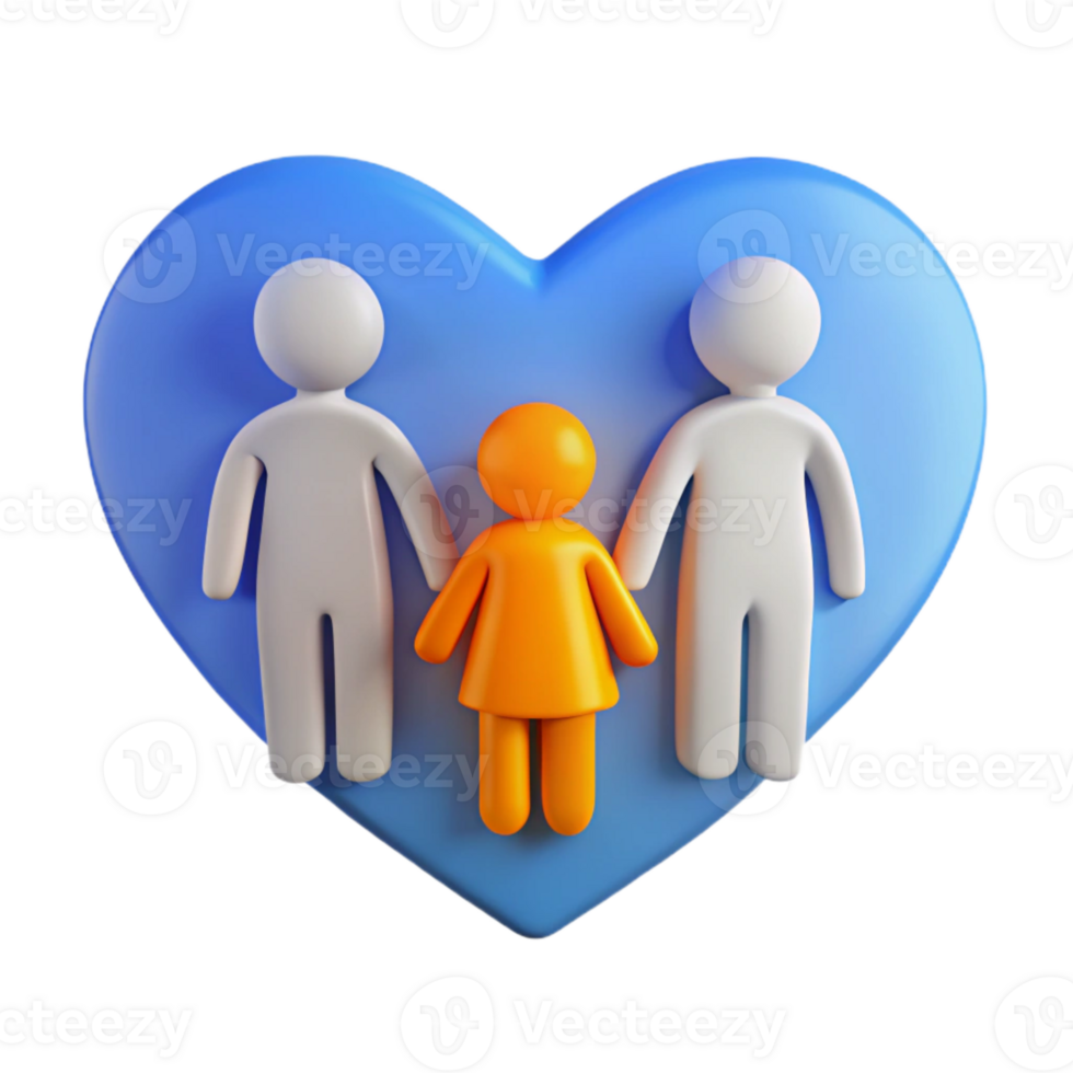 Family Unity 3D Illustration of a Loving Family Inside a Heart png