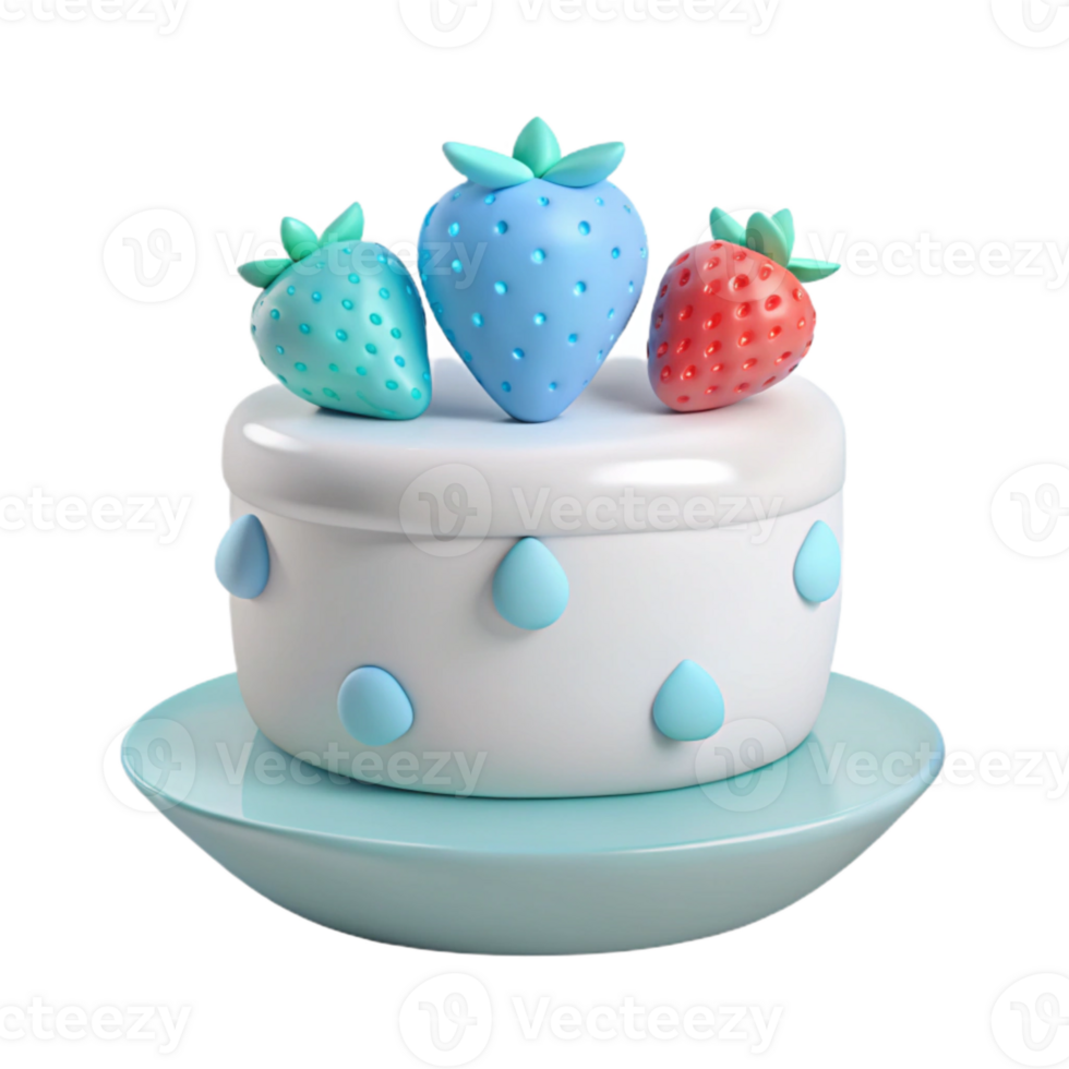 Cute Cartoon Cake with Blue and Red Strawberries png