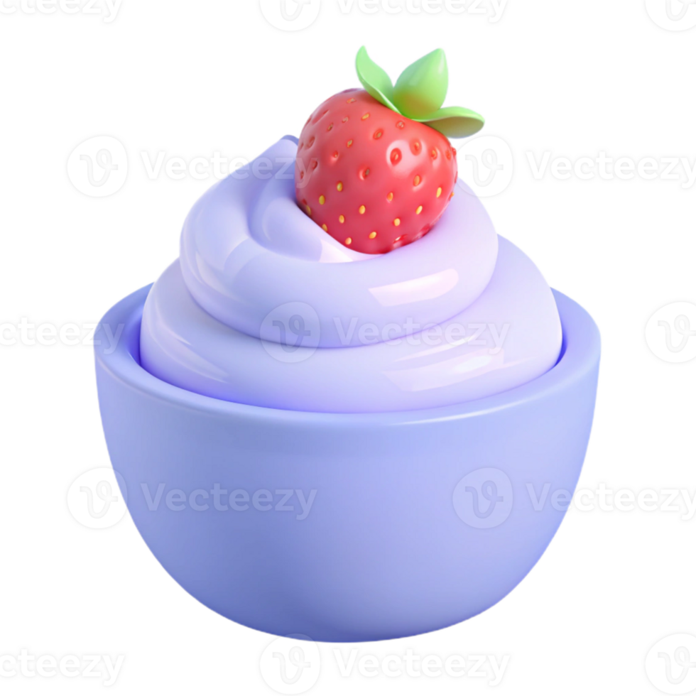 Whipped Cream with Strawberry Topping in Bowl png