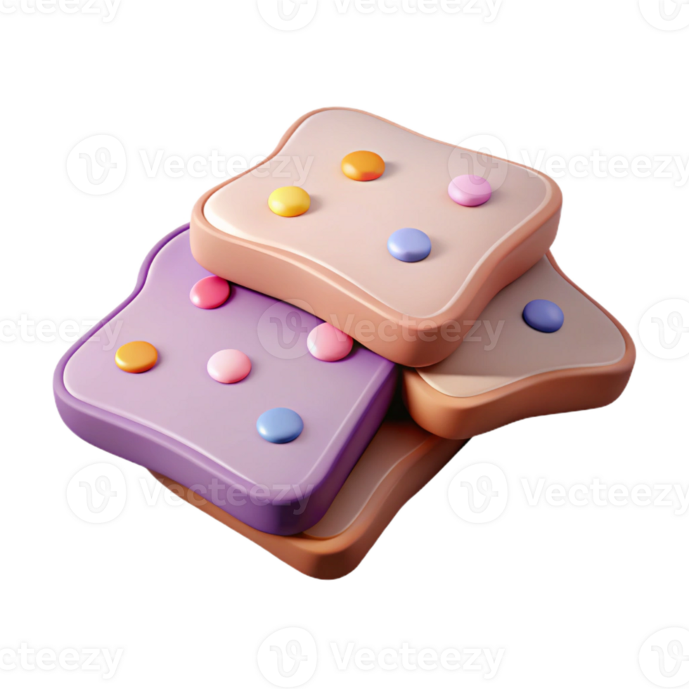 3D Rendered Stack of Colorful Toasted Bread with Sprinkles png