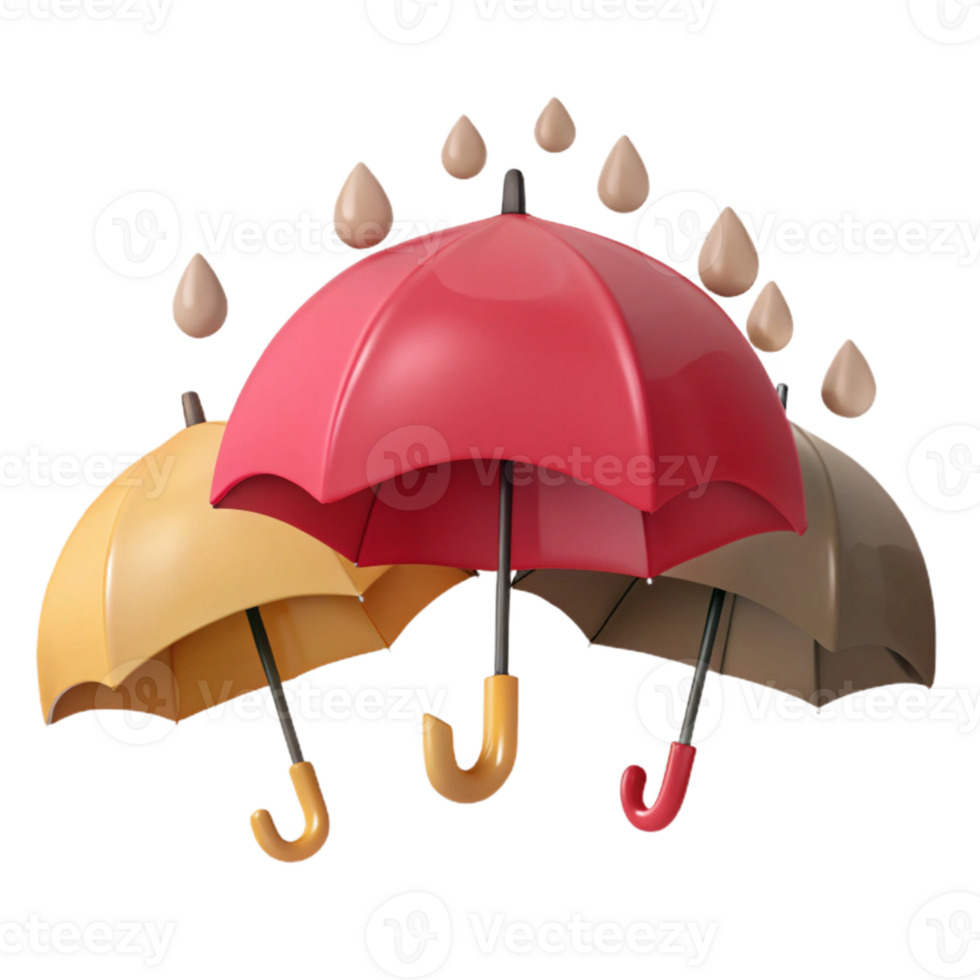 Three Colorful Umbrellas Protecting From Rain png