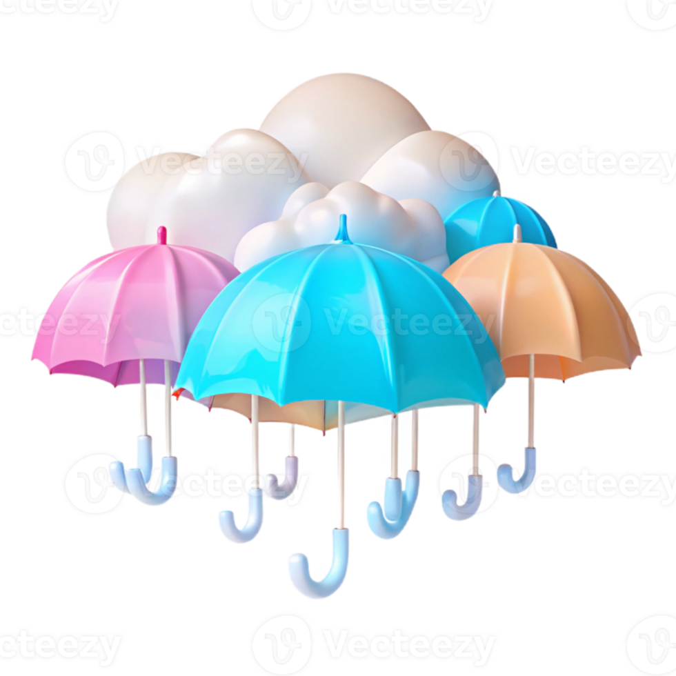 Colorful Umbrellas Under a Fluffy Cloud png