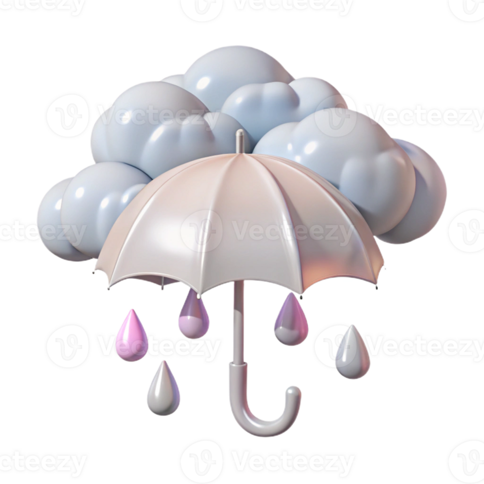 3d render do guarda-chuva debaixo uma nuvem com chuva gotas png